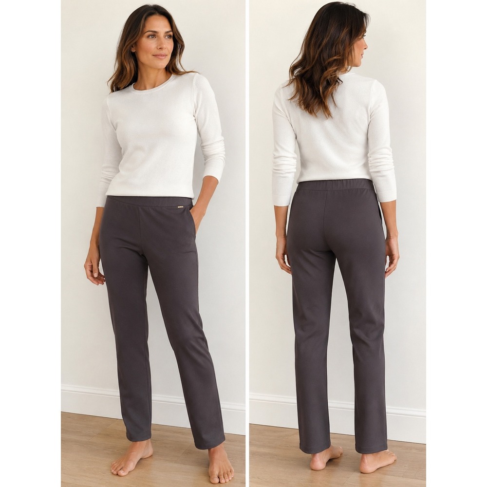 St John Santana Knit Pull On Pants Brown Straight Leg Quiet Luxury Size Large